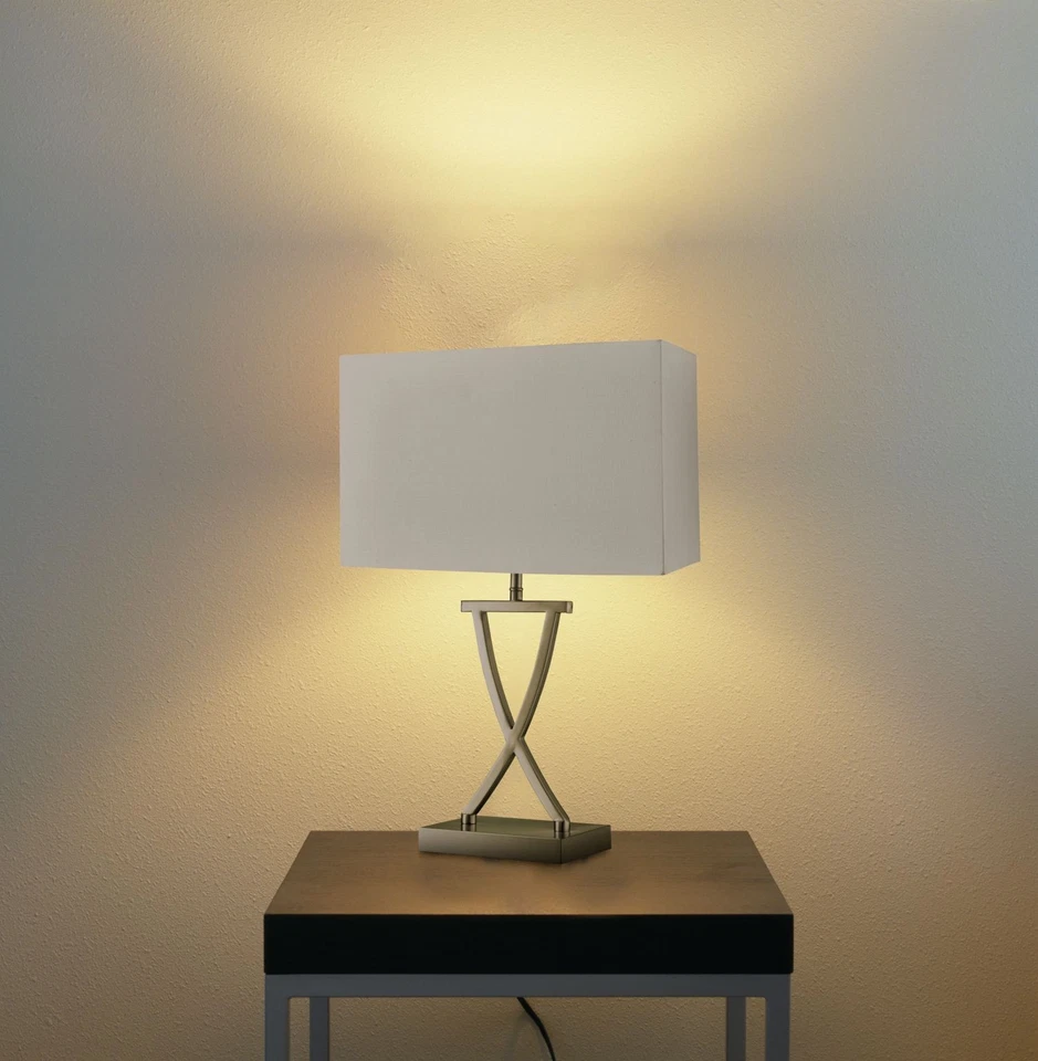 Tischleuchte Nachttischlampe E14 48,5 cm in Messing antik Weiß Stoff Metall - Bild 3 von 3