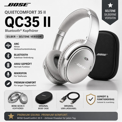 Bose QC35 II ANC Bluetooth Kopfhörer Silber Seltene Version inkl. Case