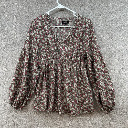 Gigio USA Women's Peasant Top Size Large Multiclor Floral Long Sleeve Pullover