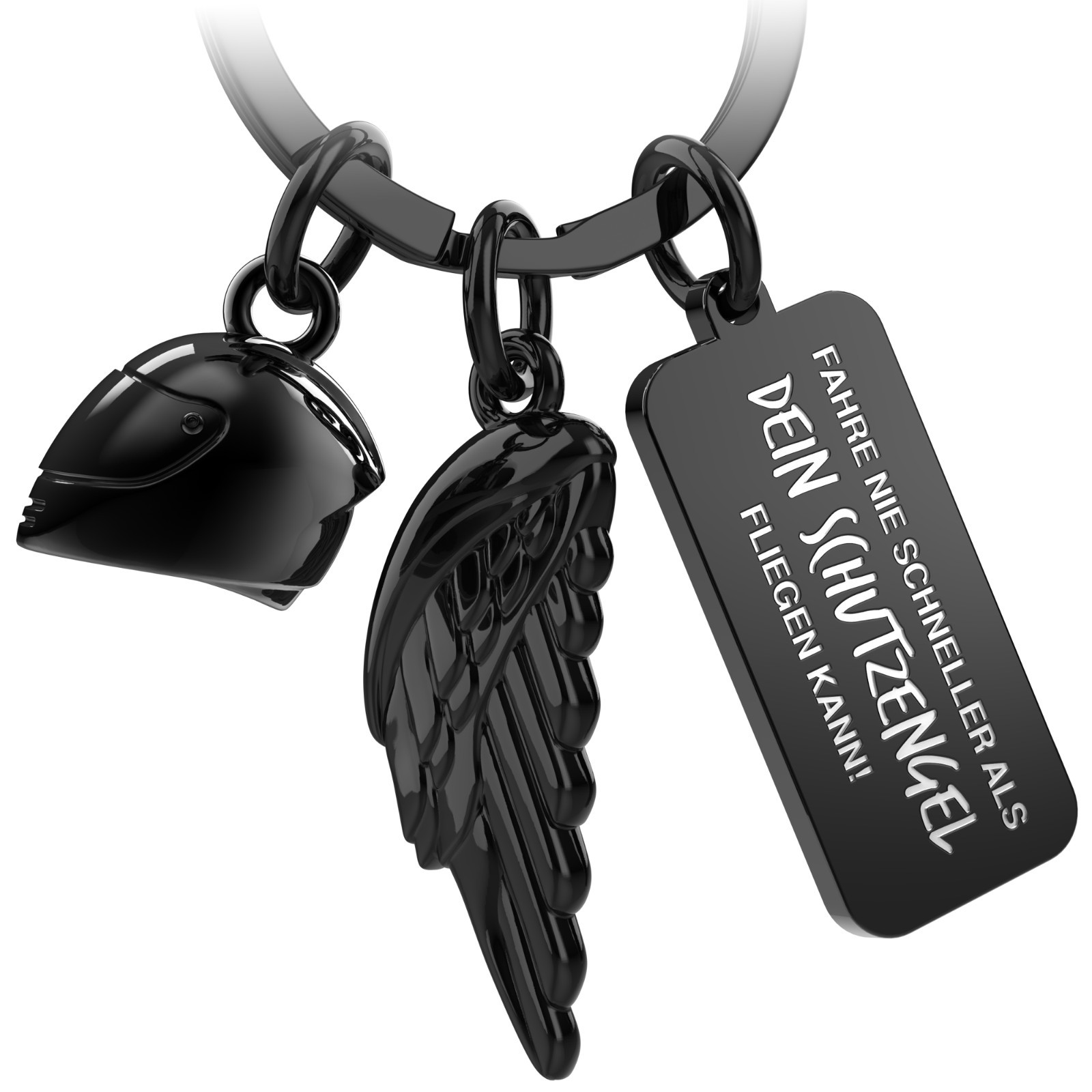 Motorrad Schutzengel Schlüsselanhänger - Motorradhelm & Engelsflügel mit Gravur