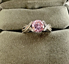 Vintage Sterling Silver Pink Topaz Solitaire Cocktail Ring Size 8
