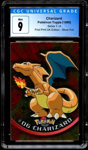 CGC 9 MINT Charizard 06 TOPPS UK PRINT Series 1 SILVER FOIL Pokemon Card 015