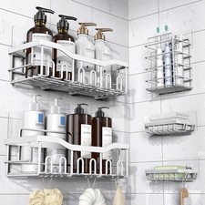 5-Pack Rustproof Stainless Steel Shower Caddy No Drill Adhesive Bathroom Or...