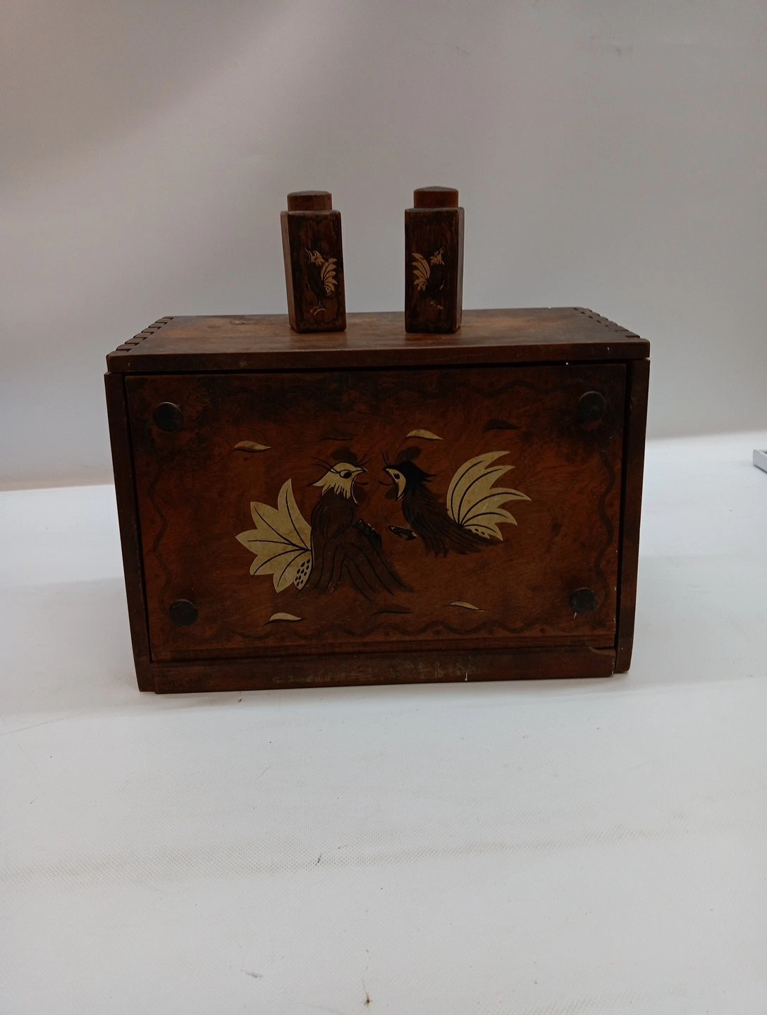 Vtg 1950s Woodpecker Bread Box N Salt Pepper Shakers Tongue Groove
