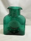 Blenko Blue Green Double Spout Water Pitcher Glass Richard Blenko Vintage Vase