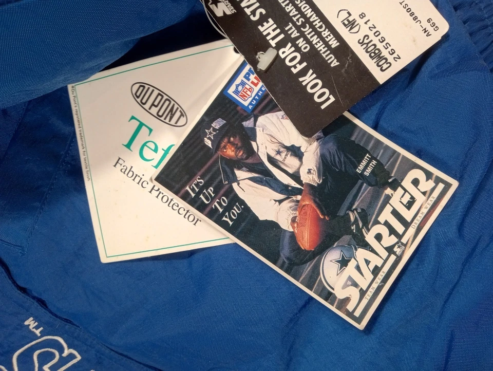 РЕДКИЙ новый с Ярлыками винтажный 90-х Dallas ковбои Pro линия стартер пуховик L куртка половина молнии - Изображение 4 из 4