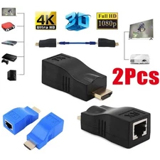 2PCS HDMI Extender to RJ45 over Cat 5e/6 Network Lan Ethernet Adapter PC Laptop