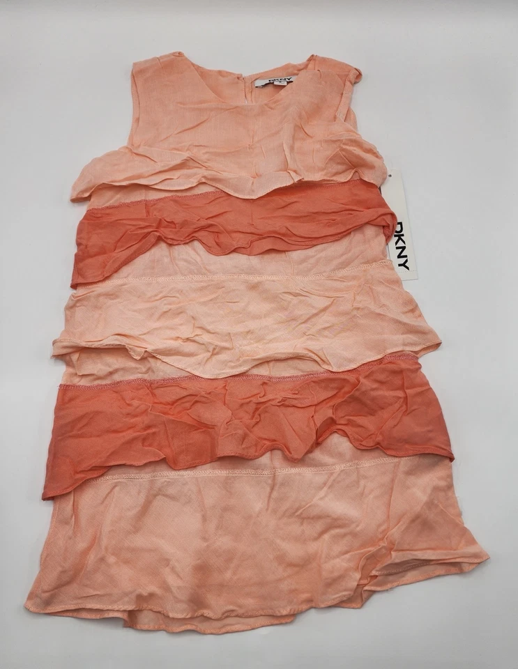 Vestido DKNY Niña 100% Rayón Capas Salmón 2 Tonos Talla 6 Años Nuevo con Etiquetas Foto 4 de 4
