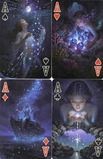 SET of 4 x RARE MODERN "Aces Mermaid at Night" SINGLE Play Cards