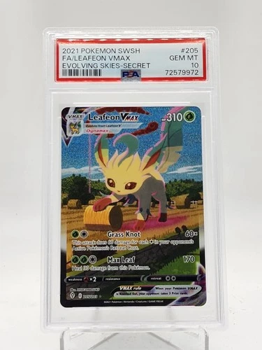 LEAFEON VMAX 2021 POKEMON EVOLVING SKIES SECRET RARE FA #205/203 PSA 10 Q0895