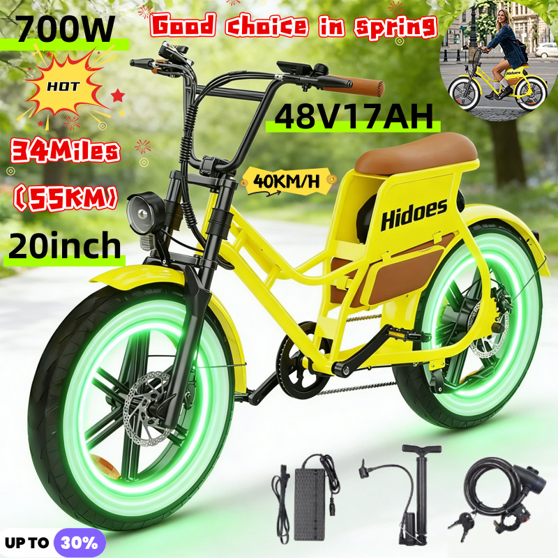 Electric Bike 700W 48V/17AH High Motor 20" Fat Bike 34Mile Mountain Ebike Adults