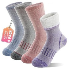 Kids Merino Wool Hiking Socks Boys Girls Toddlers 8-12 Years 4 Pairs Assorted