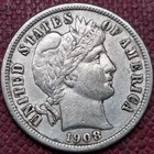 1908 D Barber Dime 10c AU #101884