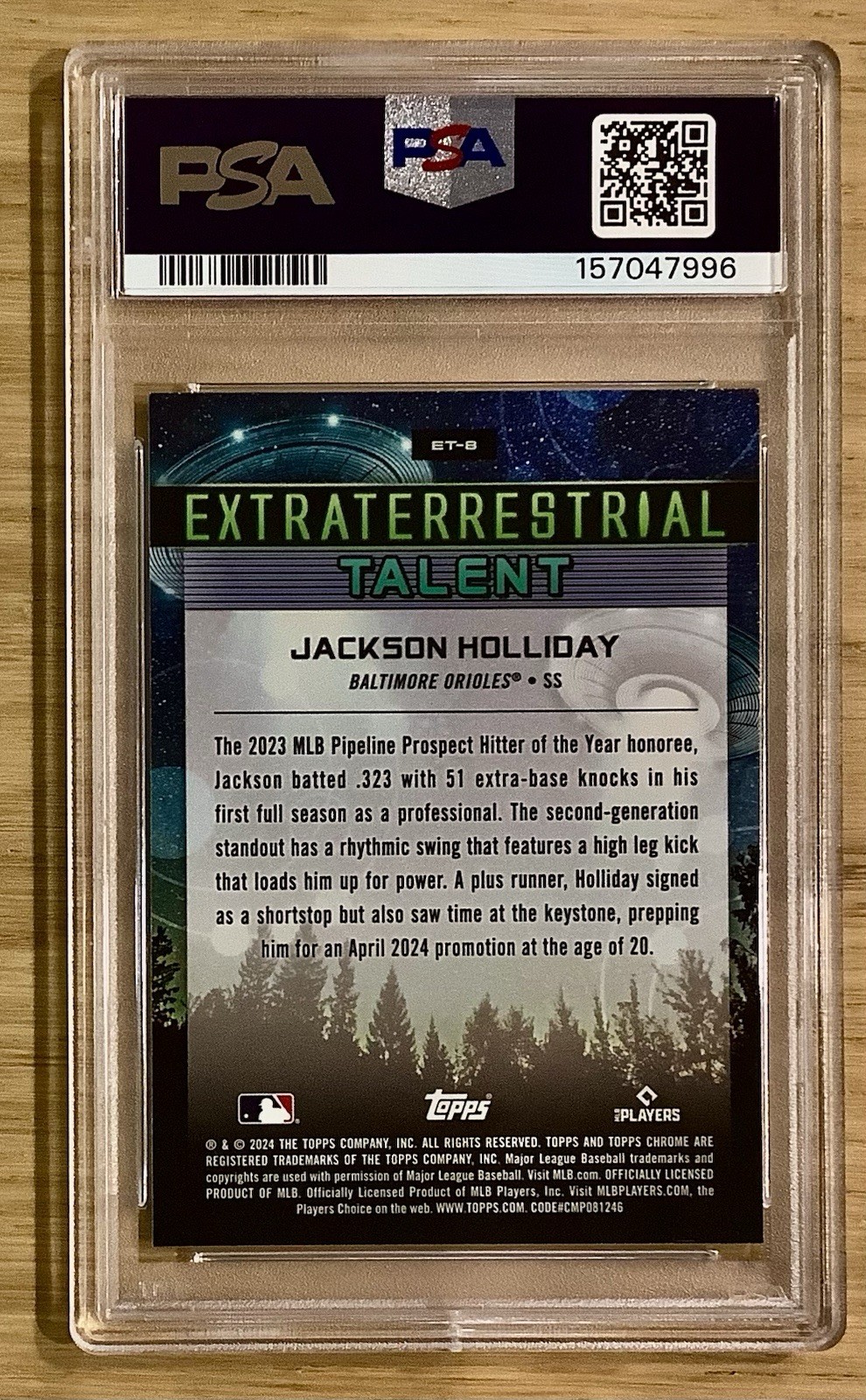 2024 Topps Cosmic Jackson Holliday Extraterrestrial Talent Green /75 RC PSA 10 view 2