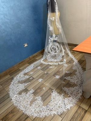 bridal veil 1 tier virgin Marry mantilla Lace Embroidery