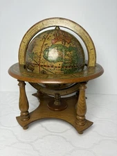 Vintage Old World Globe Tabletop Desk Zodiac Terrestrial Wooden 10"  Stand Italy