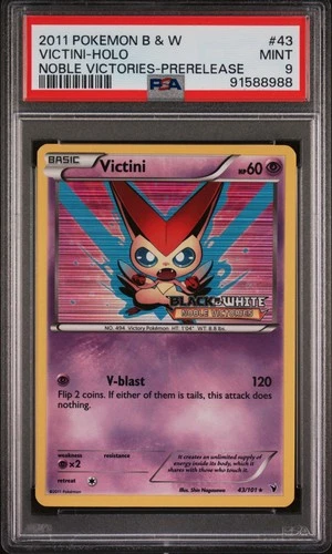 2011 POKEMON B&W NOBLE VICTORIES PRERELEASE #43 VICTINI-HOLO PSA 9