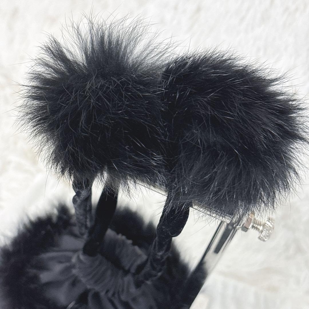 Moschino Black Fur Drawstring Pouch Bag Rare Chic Mini Shoulder Bag Clean Auth image 3