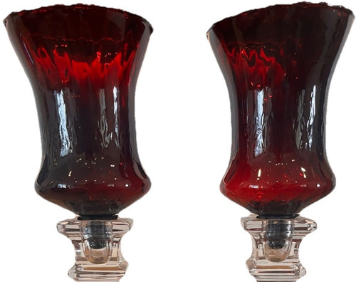 Vintage Homco Dark Ruby Red Optic Scalloped Candle Sconce Peg Votive Holders