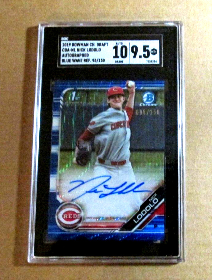 2019 BOWMAN CHROME NICK LODOLO BLUE WAVE REFRACTOR AUTO SGC 9.5 10 AUTO /150 RC