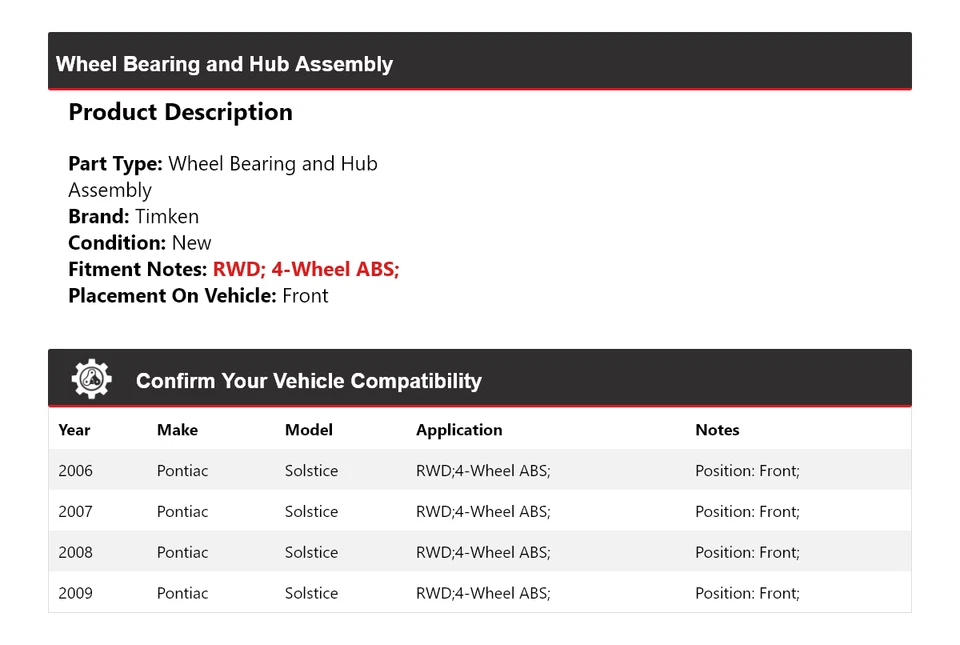 For 2006-2009 Pontiac Solstice RWD Wheel Bearing and Hub Assembly Front Timken - Image 2 of 4