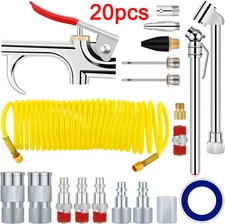 20pcs Air Compressor Accessory Kit 25Ft Recoil Air Hose Gun Nozzles Set 1/4" NPT