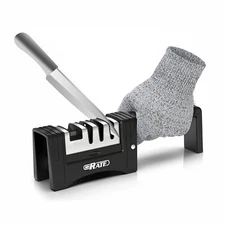 4-in-1 Foldable Knife Sharpener Scissors Sharpening Tool & Cut-Resistant Gloves