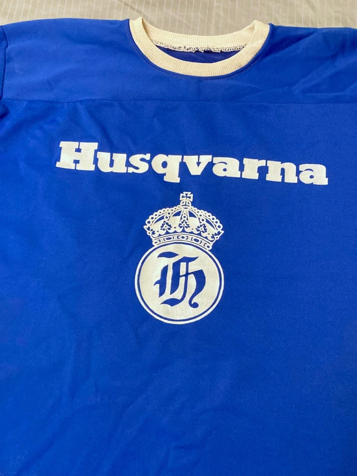 Sudadera vintage años 60 HUSQVARNA corona azul escudo logotipo motosierra/motocicleta - XL Foto 3 de 4