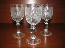 Vintage Jeanette Iris & Herringbone Set of 4 Clear Glass Wine Goblets 5.75” 4 Oz
