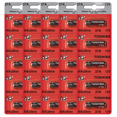 Toshiba 27A 12V Alkaline Battery 27A A27BP G27A GP27A L828 MN27 (25 Batteries)