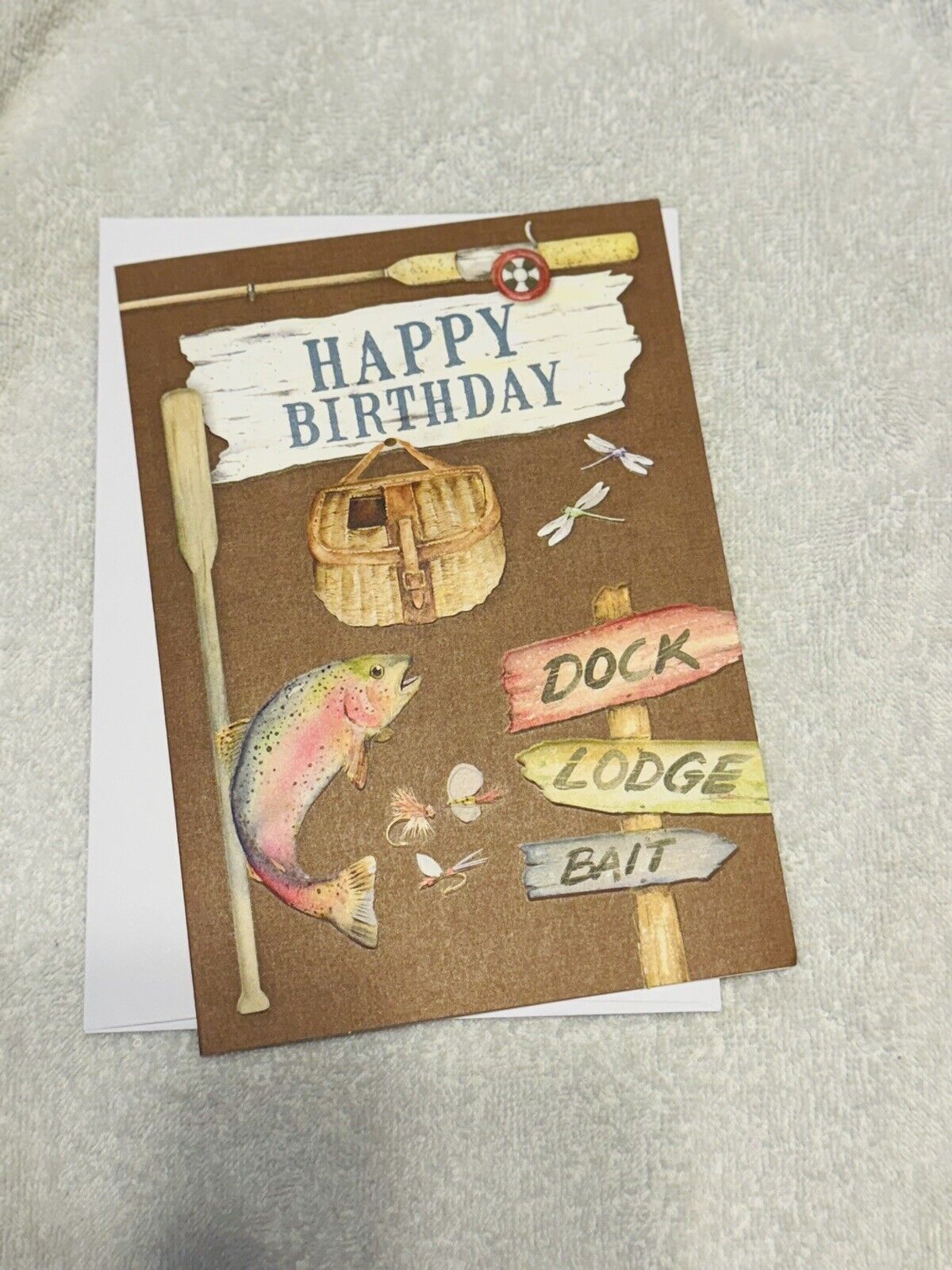 2014 Unused fishing birthday card With Envelope Father Dad Summer Made In USA