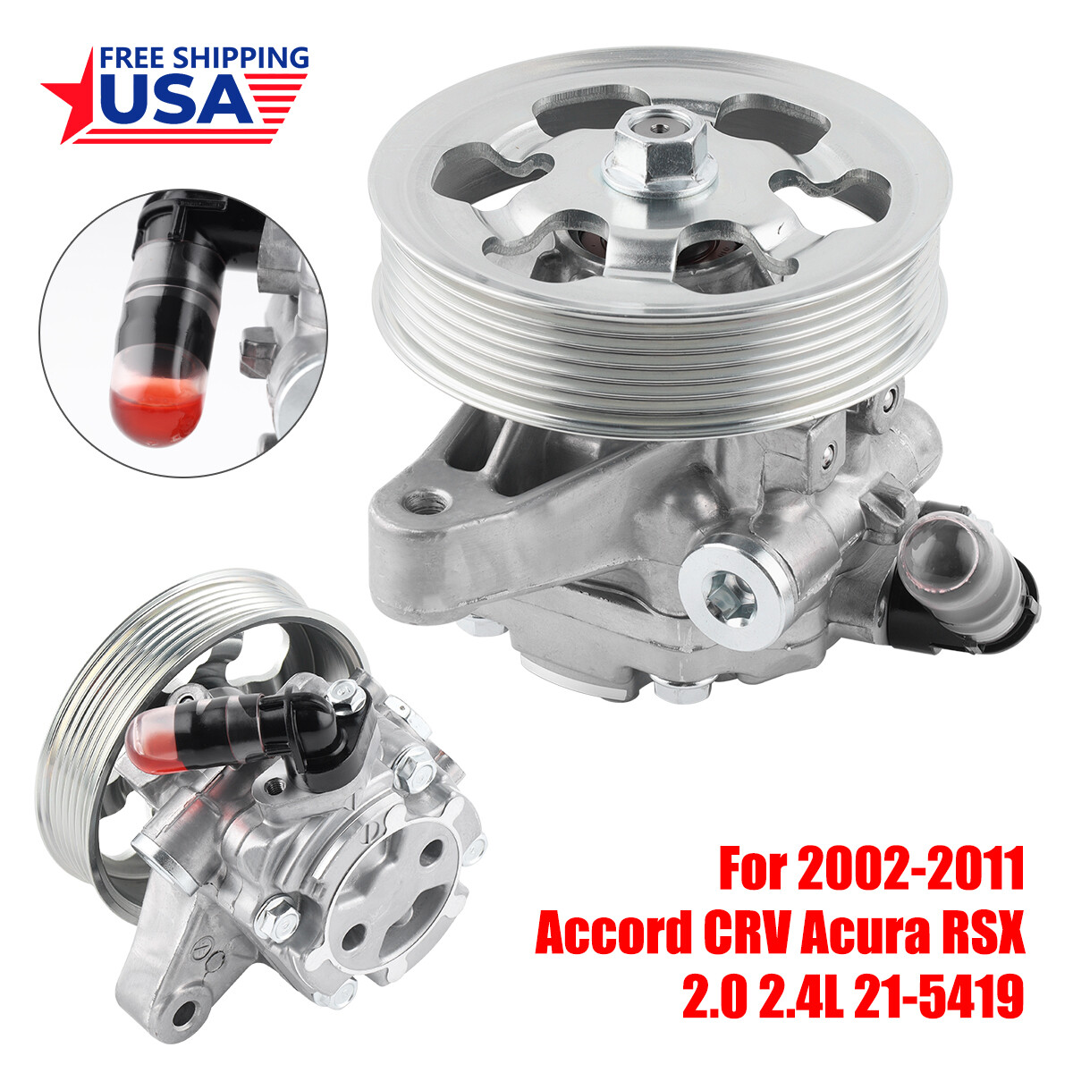 Honda CR-V Power Steering Power Steering Pump With Pulley & Reservoir - Fits Acura RSX, TSX, Honda Accord, CR-V, Element 2002-2011 Honda Acura Power Steering Pump Replacement 2.0L 2.4L Honda CR-V Power Steering Power Steering Pump With Pulley & Reservoir - Fits Acura RSX, TSX, Honda Accord, CR-V, Element 2002-2011 Honda Acura Power Steering Pump Replacement 2.0L 2.4L