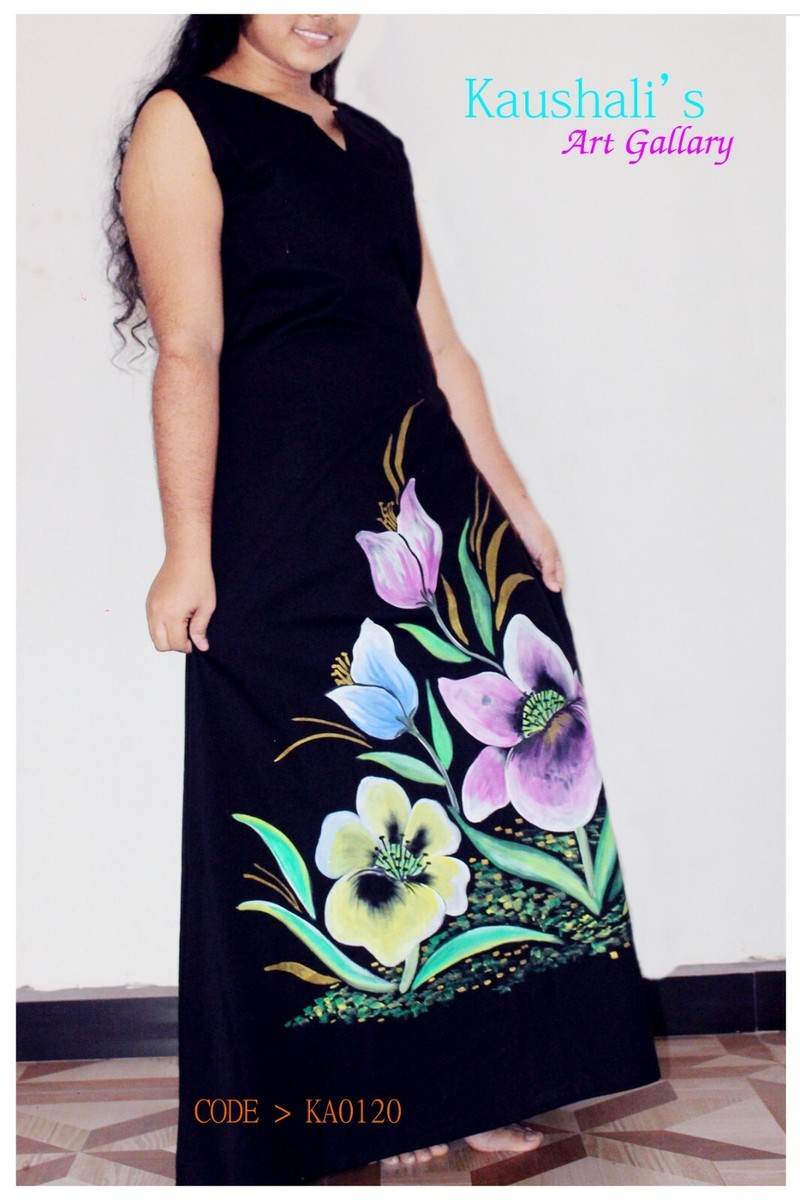 paint dress design Hand painte women dress fabric paint floral new