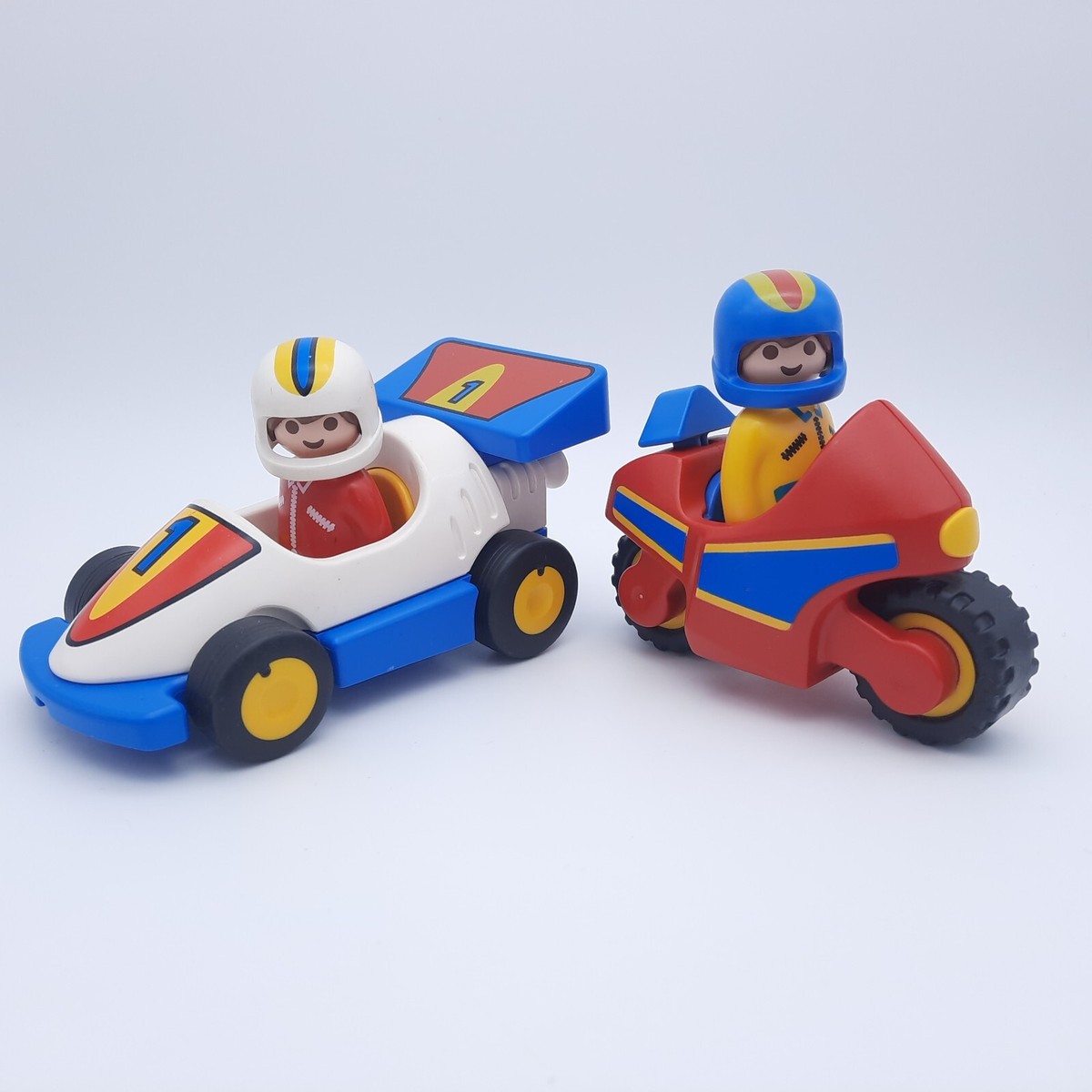 Vintage 1990s Playmobil 123 Race Car & Motorbike with Vintage 1990s Playmobil 123 Race Car & Motorbike with