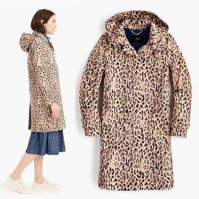 Crew Leopard Print Trench Rain Coat 