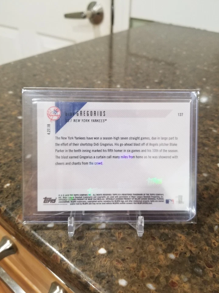 2018 DIDI GREGORIUS 10th IN HR GIVES YANKEES 7th STRAIGHT WIN TOPPS NOW CARD 137 - Image 2 of 2