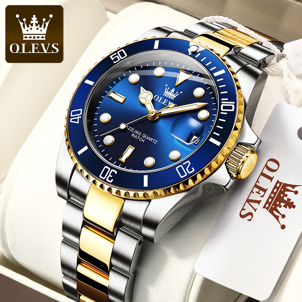 OLEVS Men's Quartz Watch Stainless Steel Band Waterproof Luminous Wristwatch