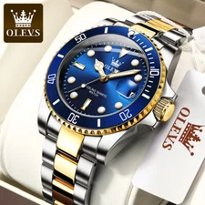 OLEVS Men's Quartz Watch Stainless Steel Band Waterproof Luminous Wristwatch