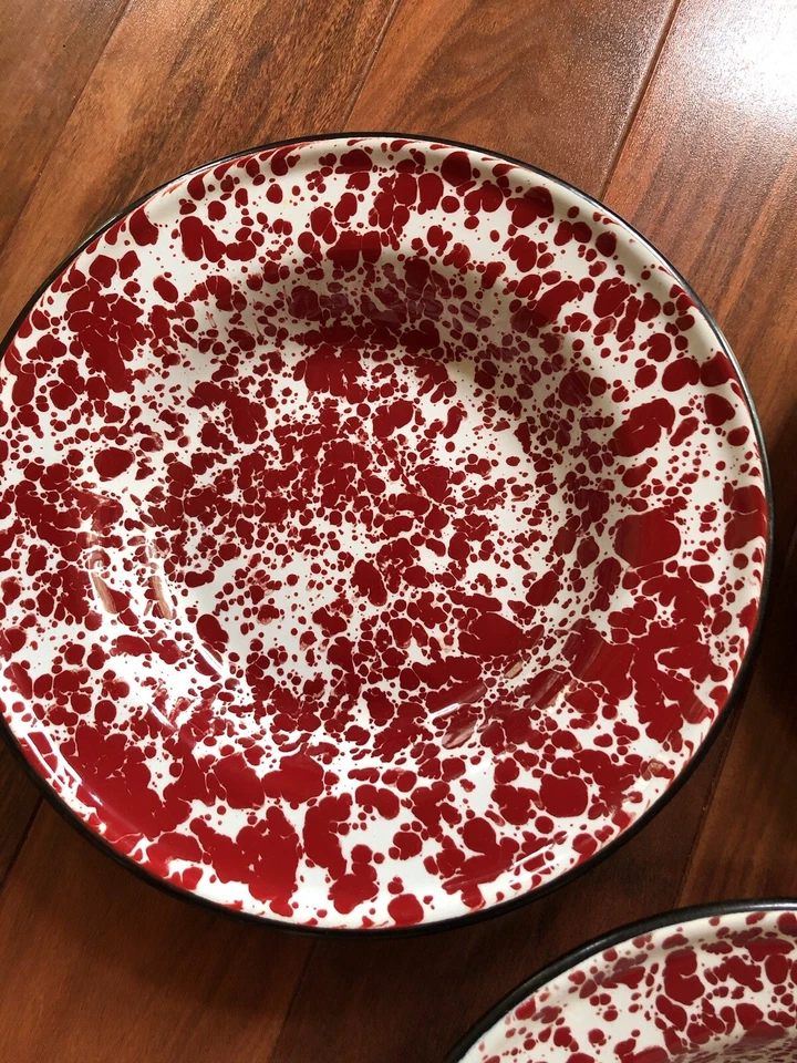 3 Vintage Red Splatter Enamel 8” Bowls - Image 3 of 4