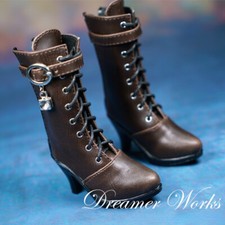 1/3SD BJD Shoes PU Leather High Heels Mid-calf Boots Pendant Buckle Retro Brown