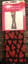 Knee High Heart Red Black Socks - Super Cute - NWT