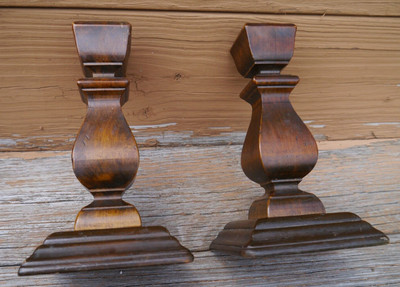 Pair of Turned Wood Taper Candle Holders 7.75''  x 4.5'' Wide Square Nice Grain