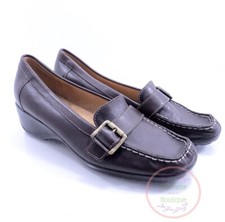 NATURALIZER ATMAS Loafers Brown Leather Casual Wedge Shoe Women Size 9 26277203