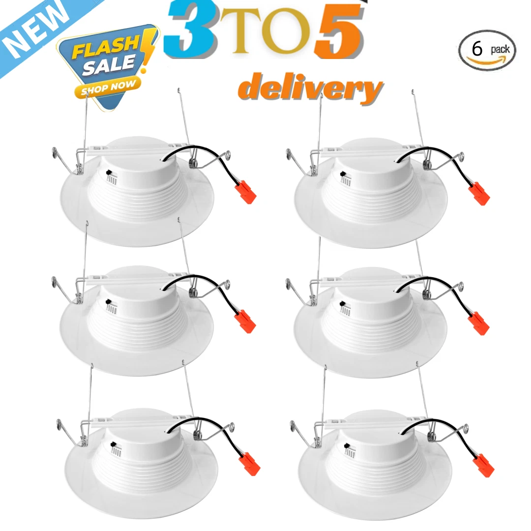 6 /12 Pack 6 Inch LED Can Lights Retrofit Recessed Lighting Smooth Trim Dimmable