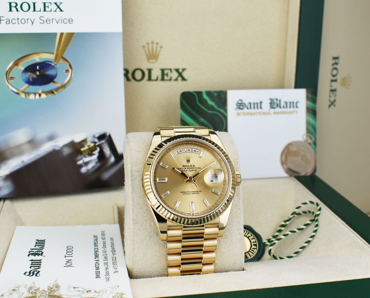 ROLEX 40mm 18kt Gold Day Date 40 President Champagne Diamond