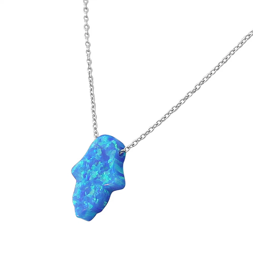 Серебро сглаз Хамса синий бирюзовый свободного огня опал подвеска ожерелье - Изображение 3 из 4