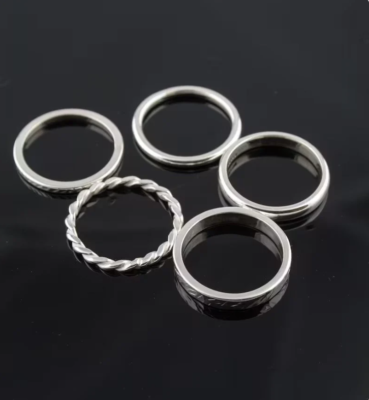 Thin Ring 5 Set （Silver 925） 925 sterling silver Handmade Set of 5 Silver Thin Band Rings For