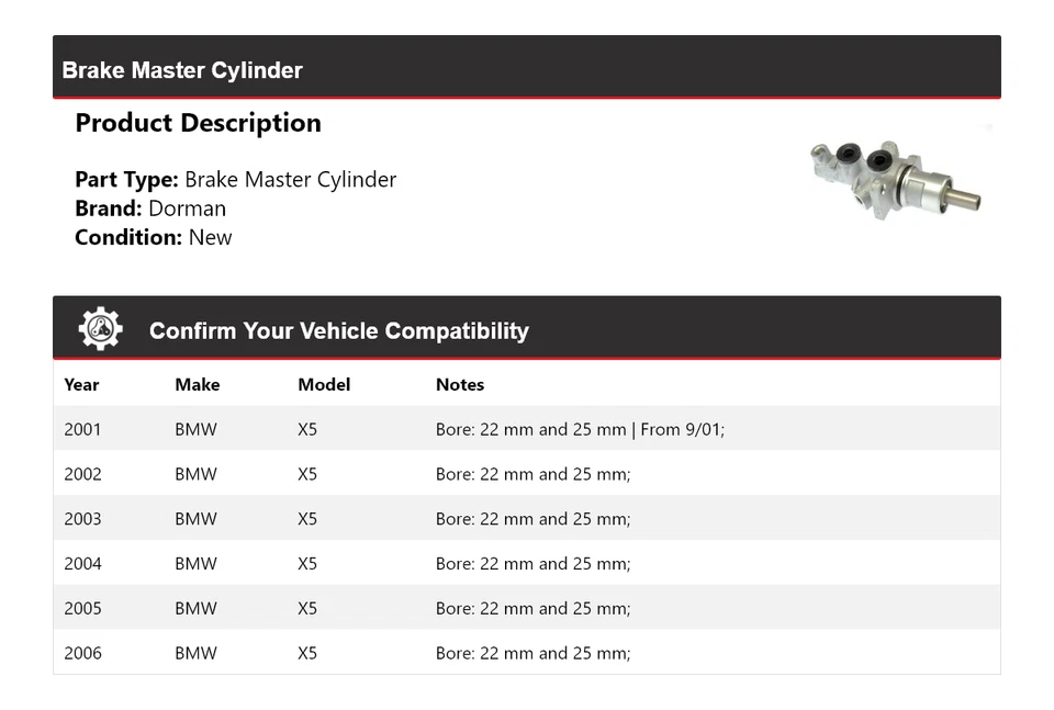 Главный цилиндр тормоза для BMW X5 Dorman 2001-2006 годов выпуска 2002 2003 2004 2005 годов выпуска - Изображение 2 из 4