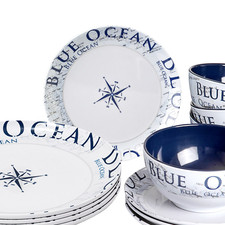 Brunner Melamin-Geschirrset Blue Ocean 16-teilig Weiss/Blau – Bild 3