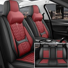 Premium Nappa Leather Car Seat Covers 5 Seats 2 Memory Foam Headrests 3D Waist